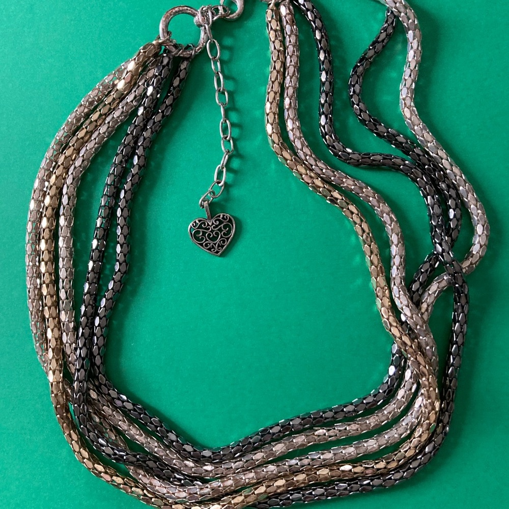 5-Tone-Strand Metallic Bead Necklace. Gold, Silver and Gunmetal Tones